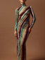 Vintage Tie-dye Irregular Stripe Print Tight Maxi Dress