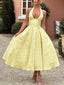Vintage Elegant Jacquard V-Neck Halter Midi Dress