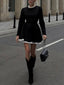 Elegant Lace Panel High Waist Long Sleeve Mini Dress