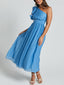 Unique Romantic Seaside One Shoulder Frill Detail Sleeve Layered Midi Dress