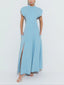 Modern Crew Neck Slit Wide Cuffs Maxi Dress