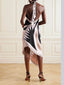 Open Back Abstract Print Midi Dress